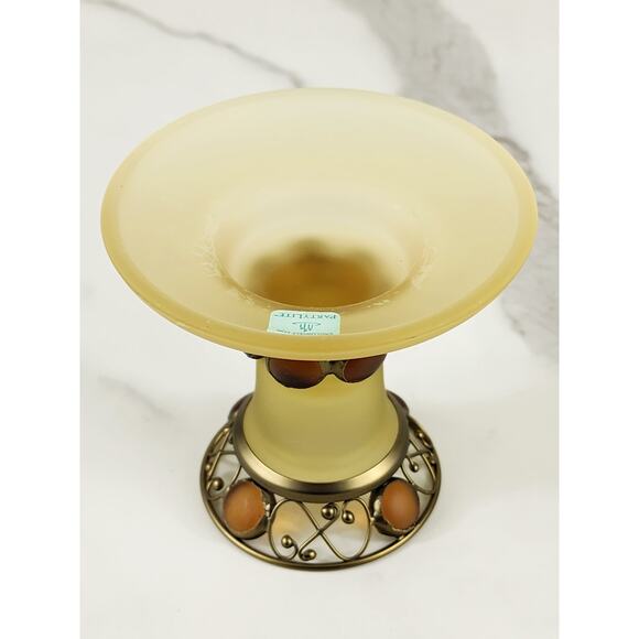 PartyLite Paris Retro Taper Candle Holder Yellow Frosted 3 3/4" Amber Jewel 80's - Picture 12 of 16
